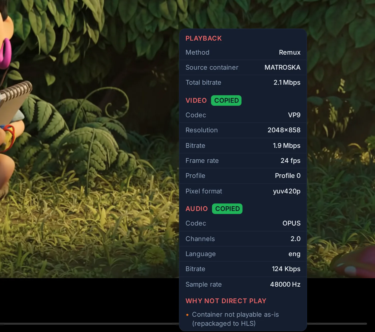 Stream info in the web player